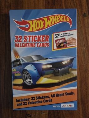 Hot Wheels 32 Sticker Valentine Cards - Blue and Yellow